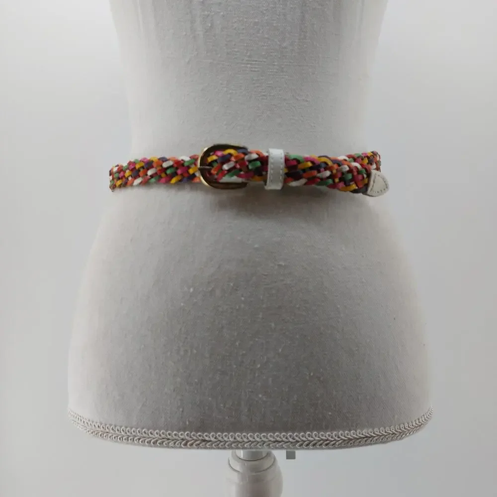Vintage Womens Small Medium Belt Multi colored Braided Belt Rainbow 80s 90s